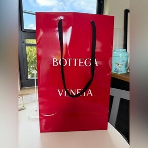 Large Bottega Veneta Red Glossy Shopping Bag with Black Handles